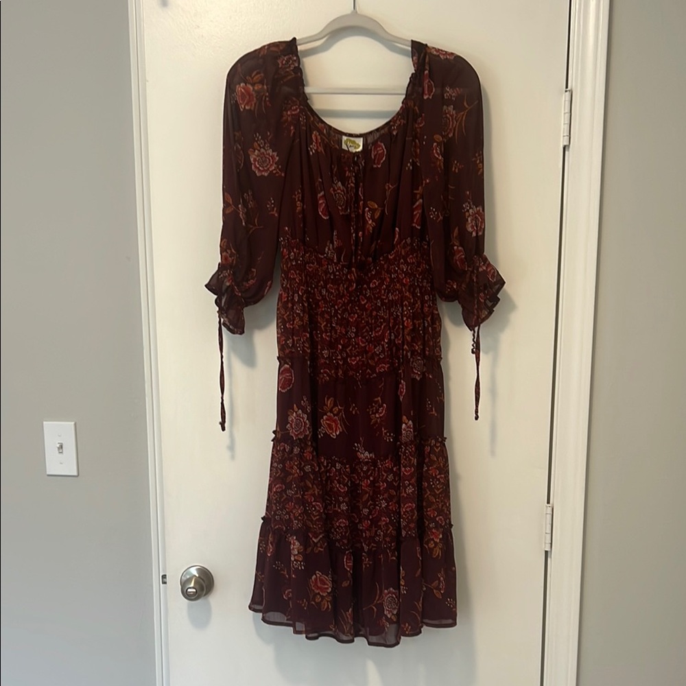 Floral Burgundy Smocked Women's Top